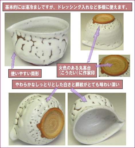 萩焼(伝統的工芸品)湯冷まし鬼白筒の部位のご説明