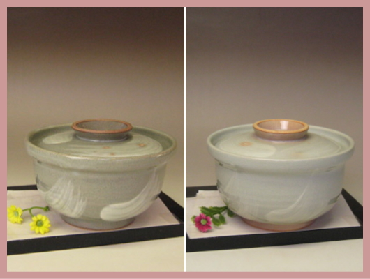 萩焼(伝統的工芸品)どんぶり蓋付き刷毛目(青or姫)