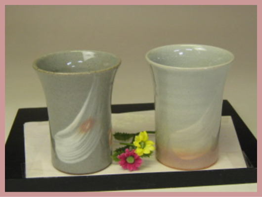 萩焼(伝統的工芸品)ペアーミニタンブラー刷毛目(青or姫)端反