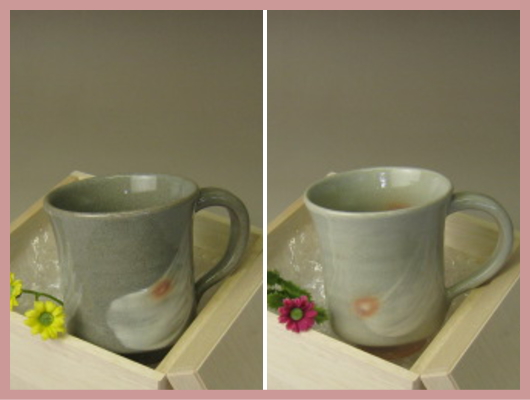 萩焼(伝統的工芸品)マグカップ刷毛目(青or姫)端反・木箱入り