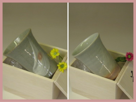 萩焼(伝統的工芸品)ミニタンブラー刷毛目(青or姫)端反・木箱入り